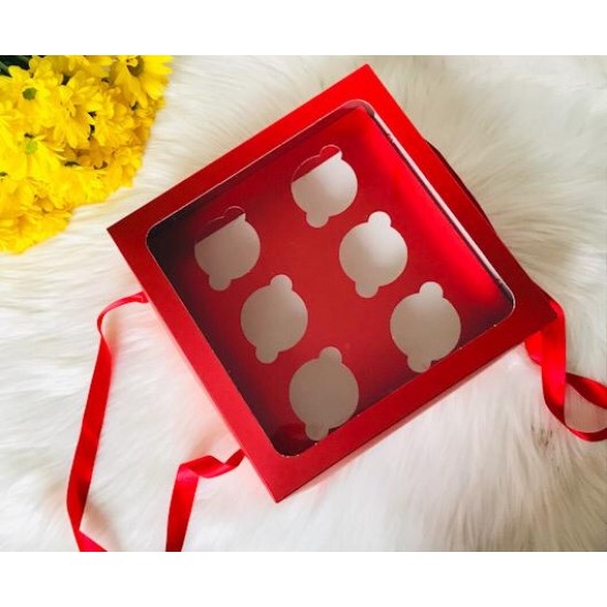 25x25x10 Pencereli Cupcake Taşıma Kutusu 6 Bölmeli