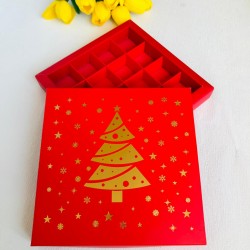 16 Bölmeli Gold Yaldız Çam Ağacı Model Çikolata Kutusu