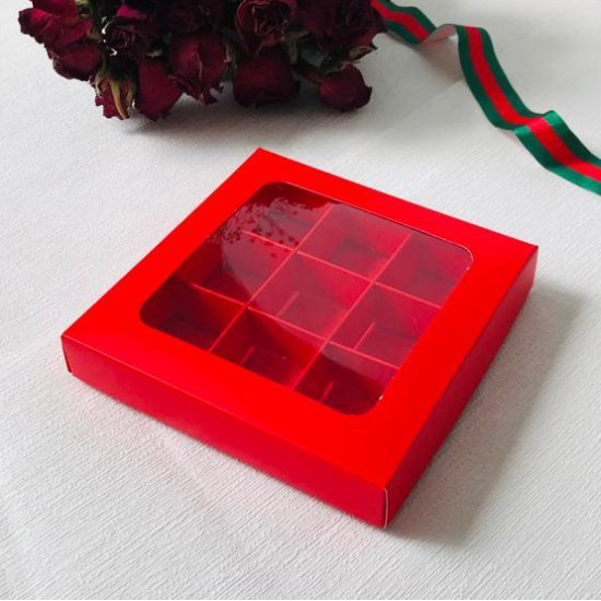 9 Bölmeli Pencereli Bonbon Çikolata Kutusu