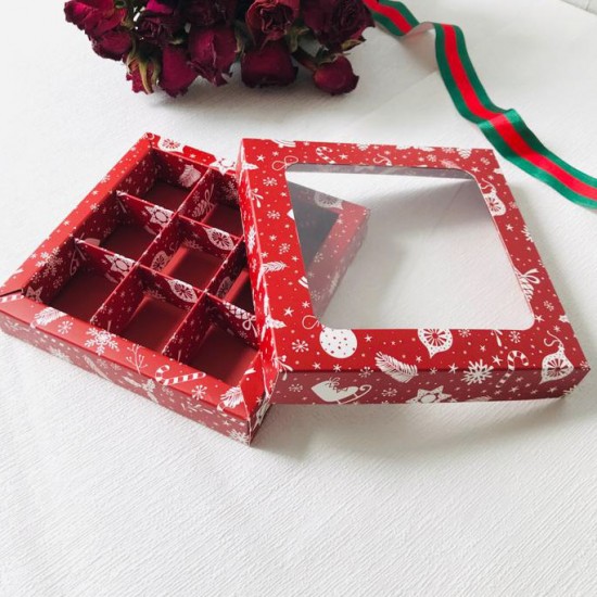 9 Bölmeli Pencereli Bonbon Çikolata Kutusu