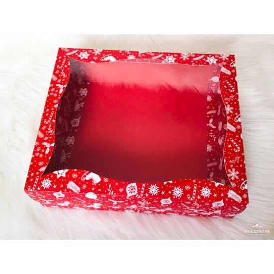 25x30x9 Pencereli Karton Kutu Yılbaşı Desen