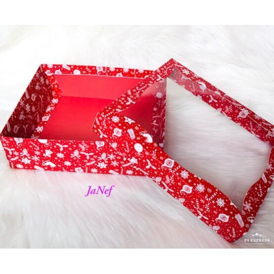 25x30x9 Pencereli Karton Kutu Yılbaşı Desen