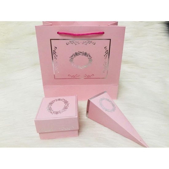 Karton Çanta Pembe Gold Yaldız Desen