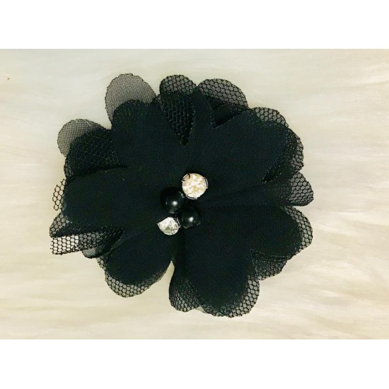 Şifon Çiçek Taşlı Siyah