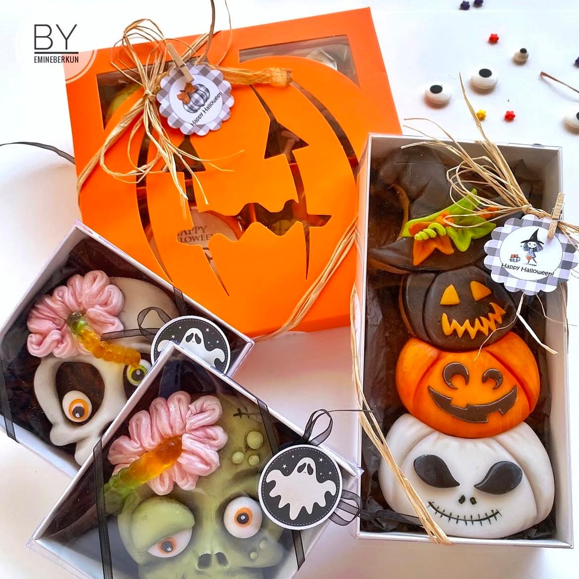 16 Bölmeli Bal Kabağı Tasarım Bonbon Çikolata Kutusu-Halloween — galeri görseli