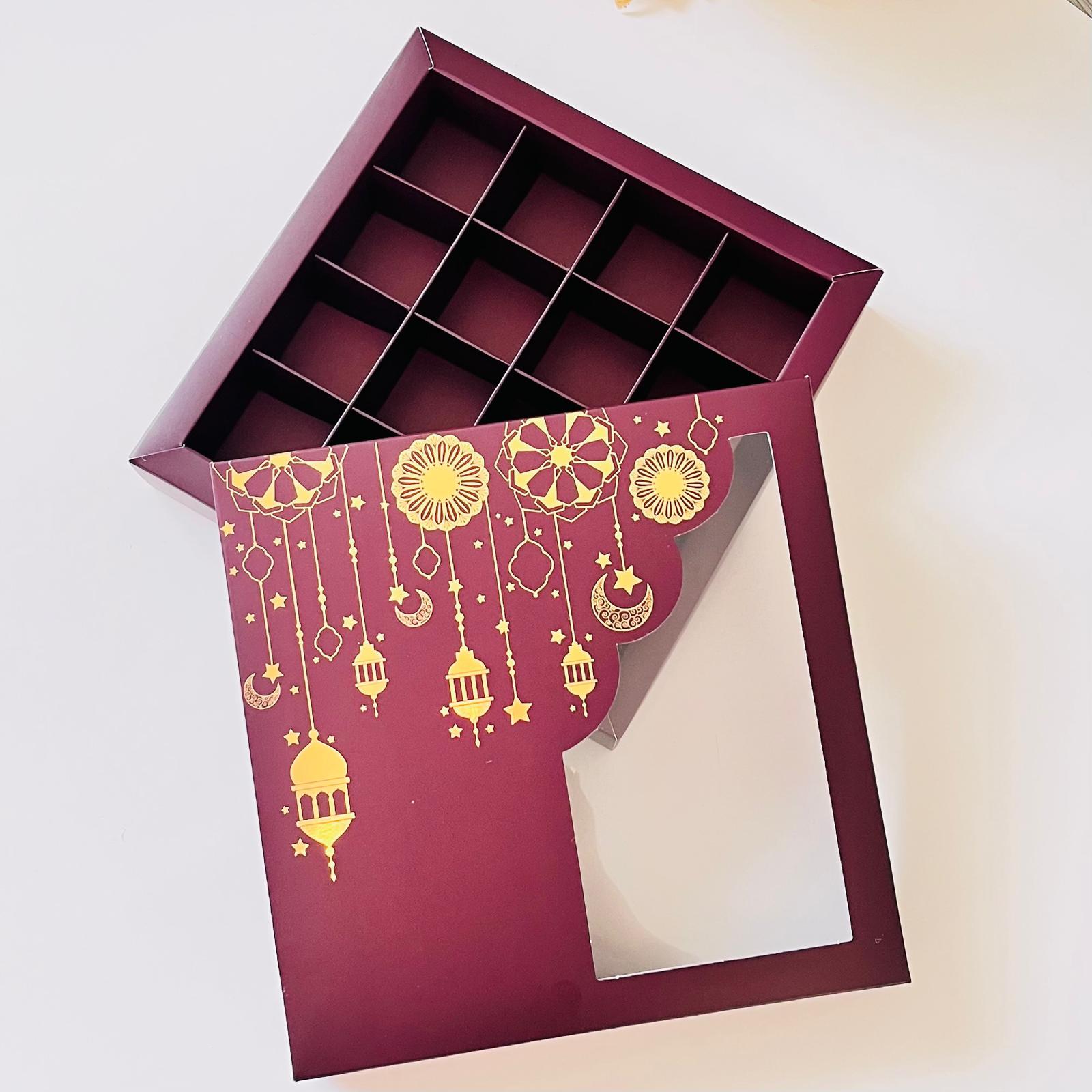 16 Bölmeli Bonbon Çikolata Kutusu Gold Yaldız Ramazan Temalı — galeri görseli