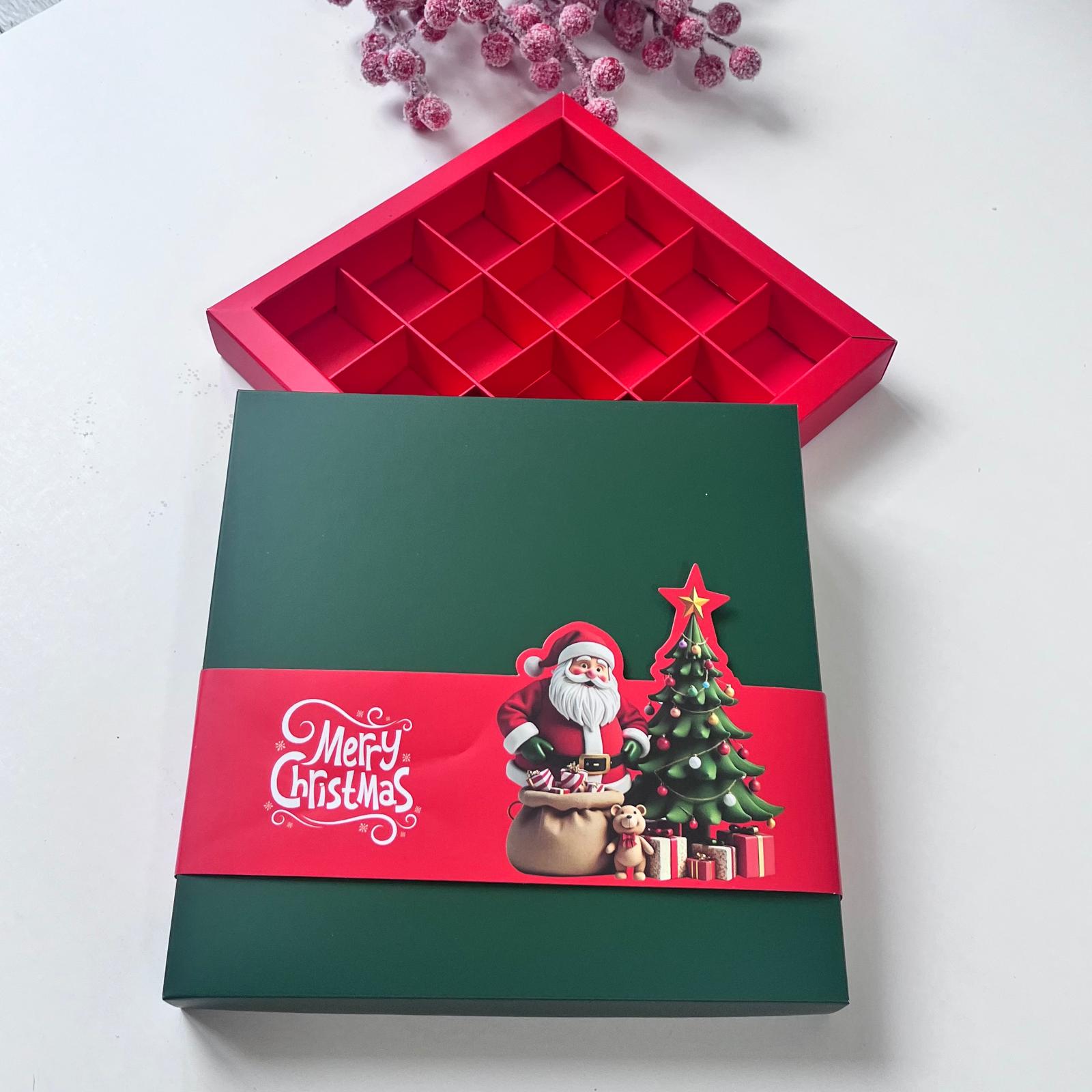16 Bölmeli Bonbon Çikolata Kutusu-Yılbaşı Şeritli Noel Baba — galeri görseli