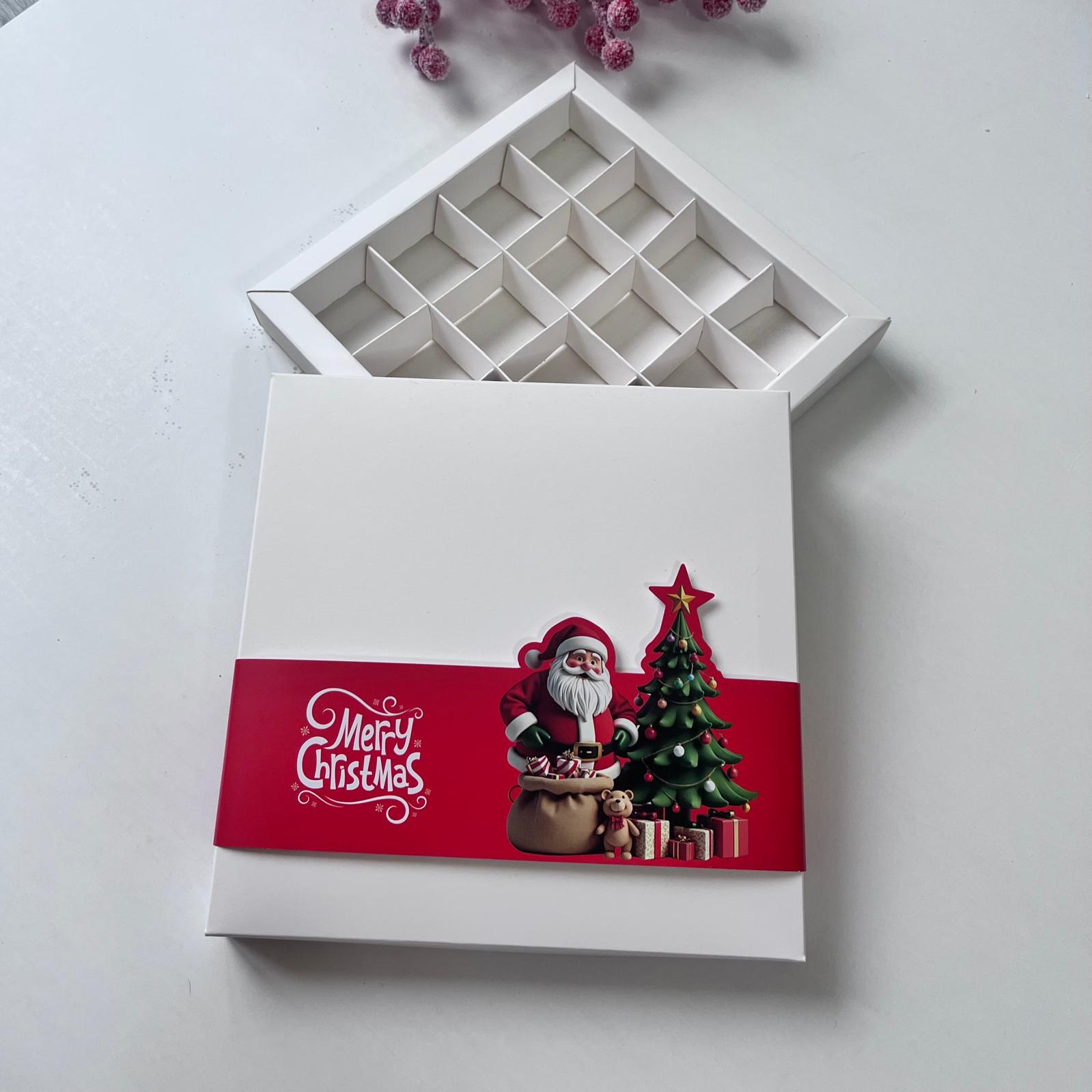 16 Bölmeli Bonbon Çikolata Kutusu-Yılbaşı Şeritli Noel Baba — galeri görseli