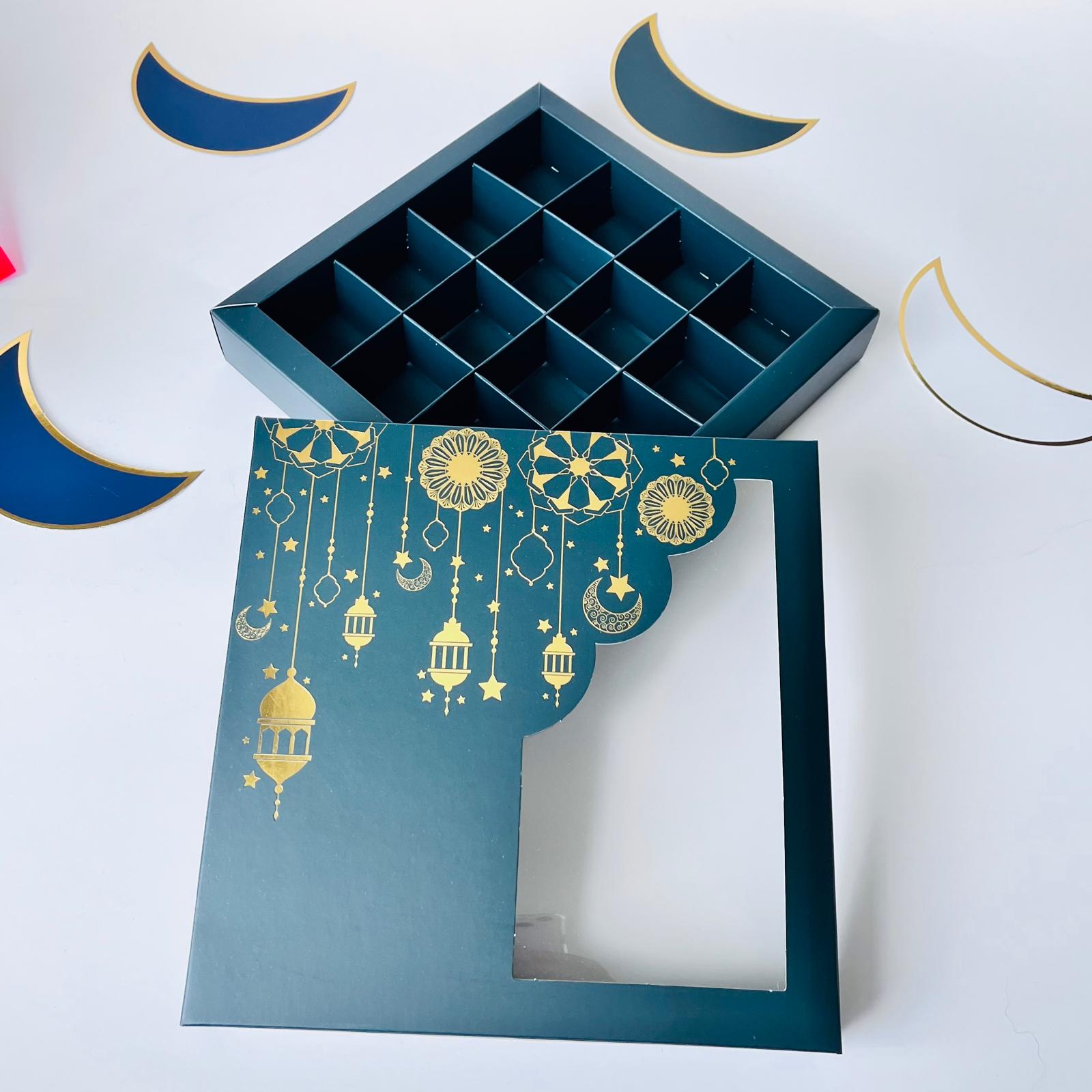 16 Bölmeli Çikolata Kutusu Gold Yaldız Ramazan Temalı-Madlen Uyumlu — galeri görseli
