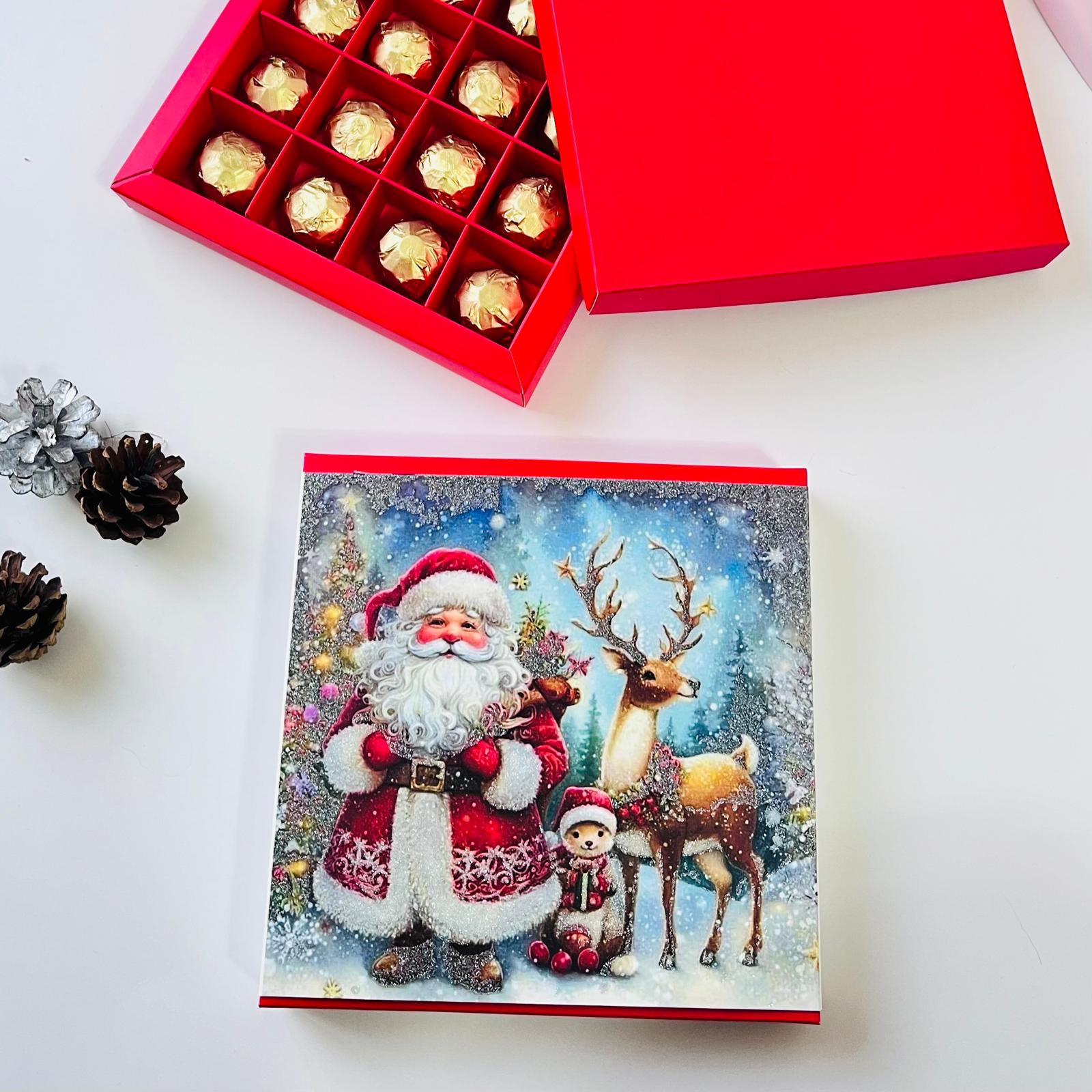 16 Bölmeli Simli Noel Baba Çikolata Kutusu ve Kılıfı — galeri görseli