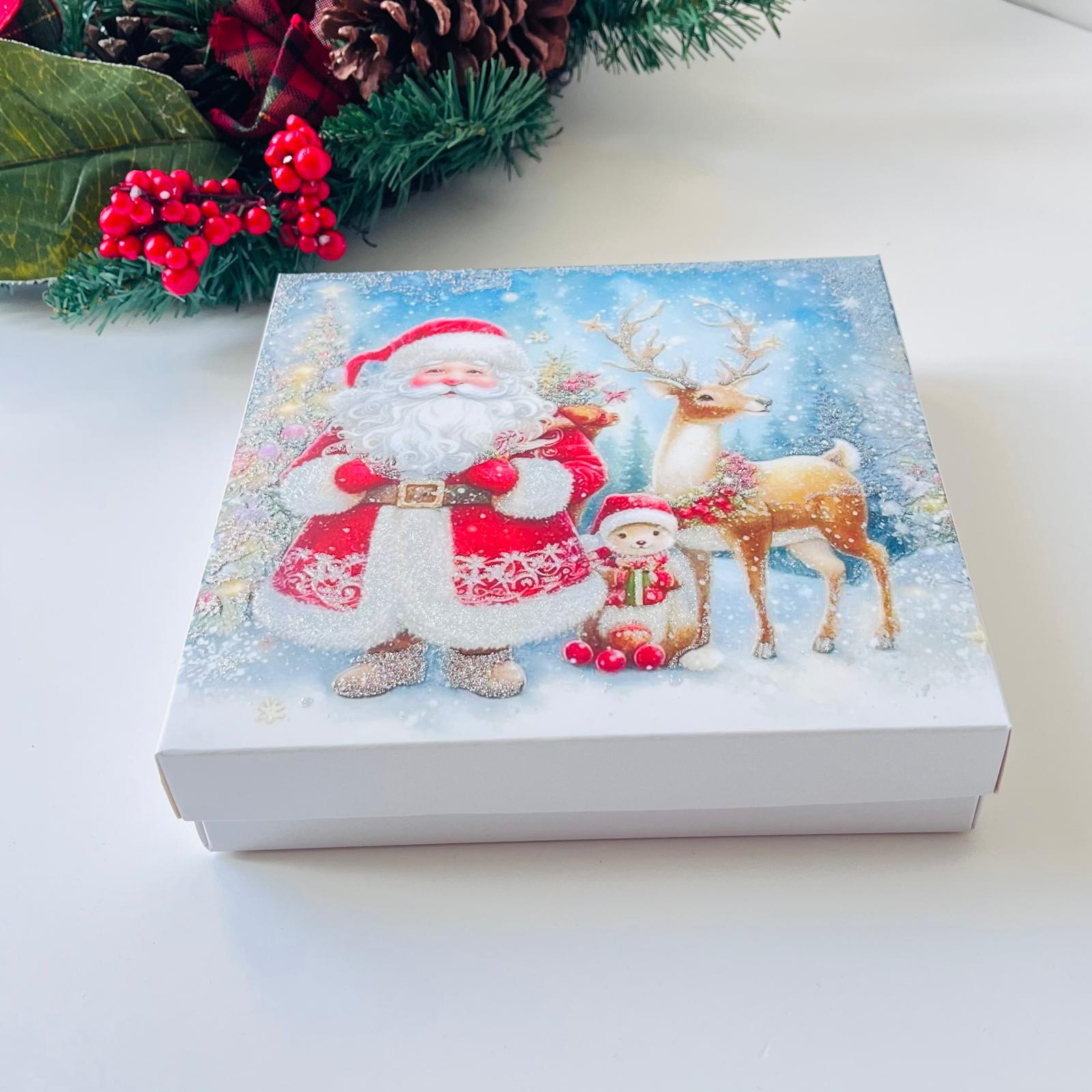 18x18x4 Karton Kurabiye Kutusu Simli Noel Baba — ürün görseli