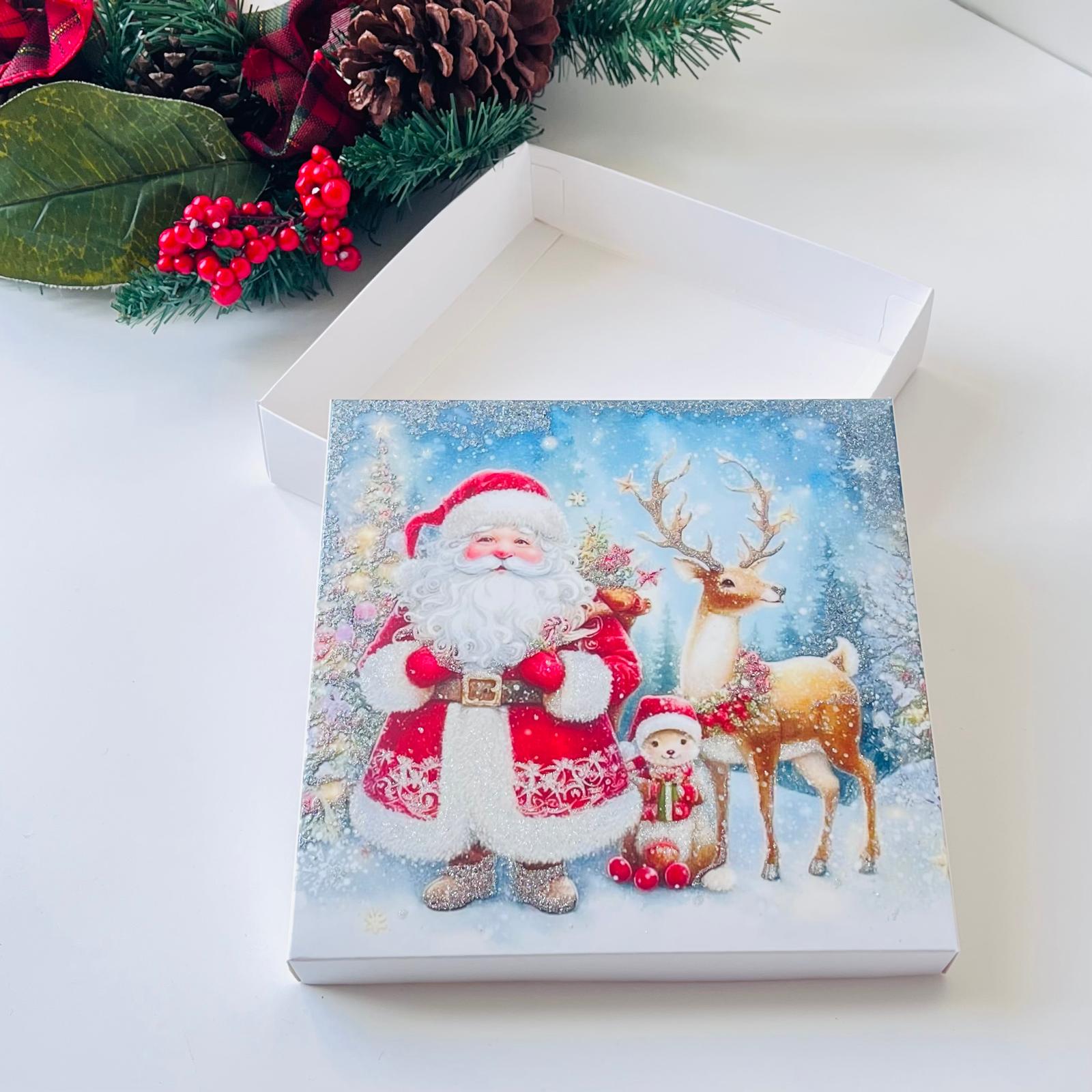 18x18x4 Karton Kurabiye Kutusu Simli Noel Baba — galeri görseli