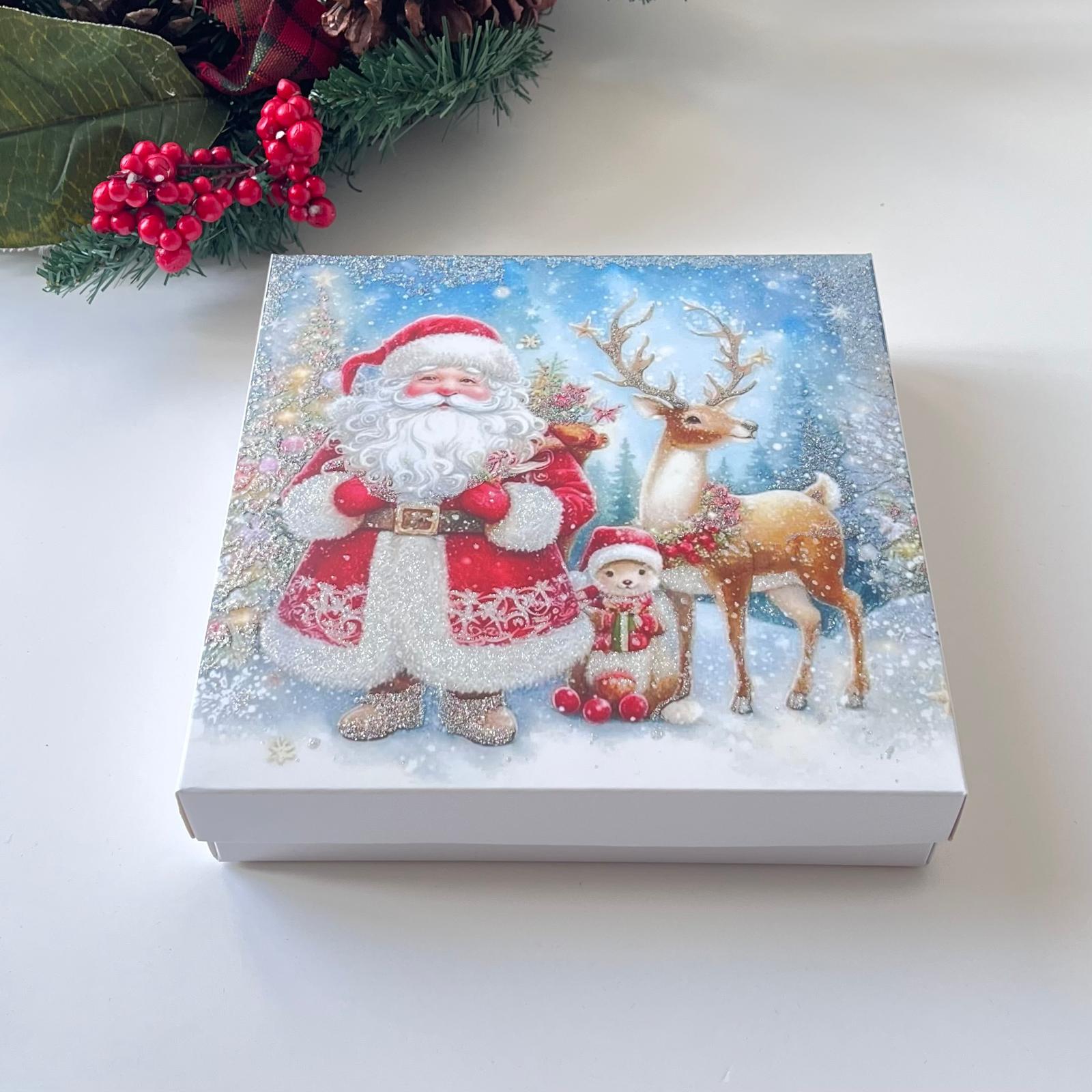 18x18x4 Karton Kurabiye Kutusu Simli Noel Baba — galeri görseli