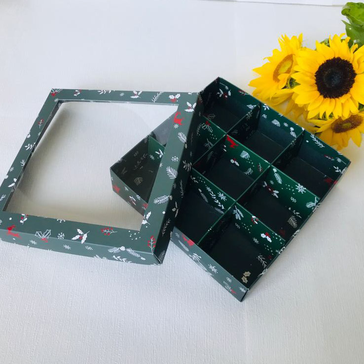 20x20x5 Pencereli Karton Kutu (9 Bölmeli) — galeri görseli