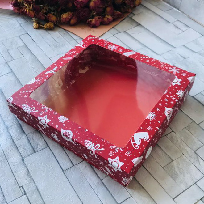20x20x5 Pencereli Karton Kutu Yılbaşı — ürün görseli