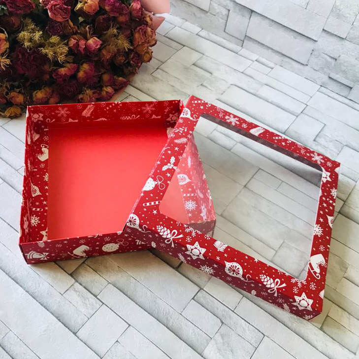 20x20x5 Pencereli Karton Kutu Yılbaşı — galeri görseli