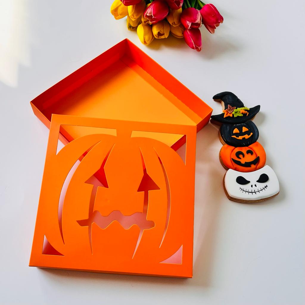 21x21x4 Pencereli Bal Kabağı Tsarım Karton Kutu-Halloween — galeri görseli