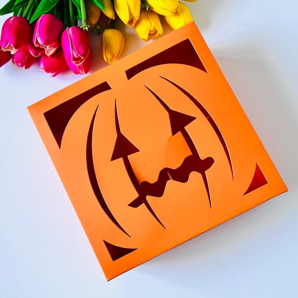 21x21x8 Bal Kabağı Tasarım Halloween Karton Kutu 4 Bölmeli — ürün görseli