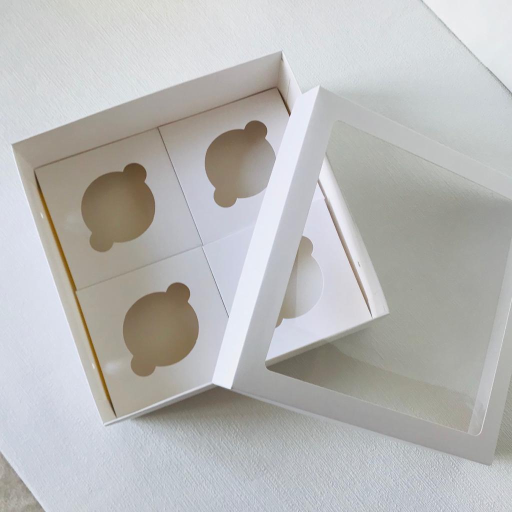 21x21x8 Pencereli Cupcake Kutusu 4 Bölmeli — ürün görseli