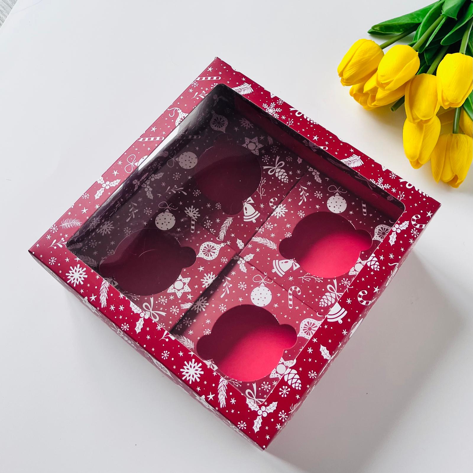 21x21x8 Pencereli Cupcake Kutusu 4 Bölmeli — galeri görseli