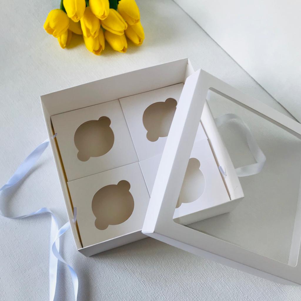 21x21x8 Pencereli Cupcake Taşıma Kutusu 4 Bölmeli — ürün görseli