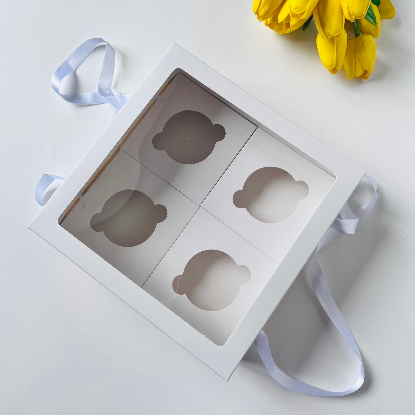 21x21x8 Pencereli Cupcake Taşıma Kutusu 4 Bölmeli — galeri görseli