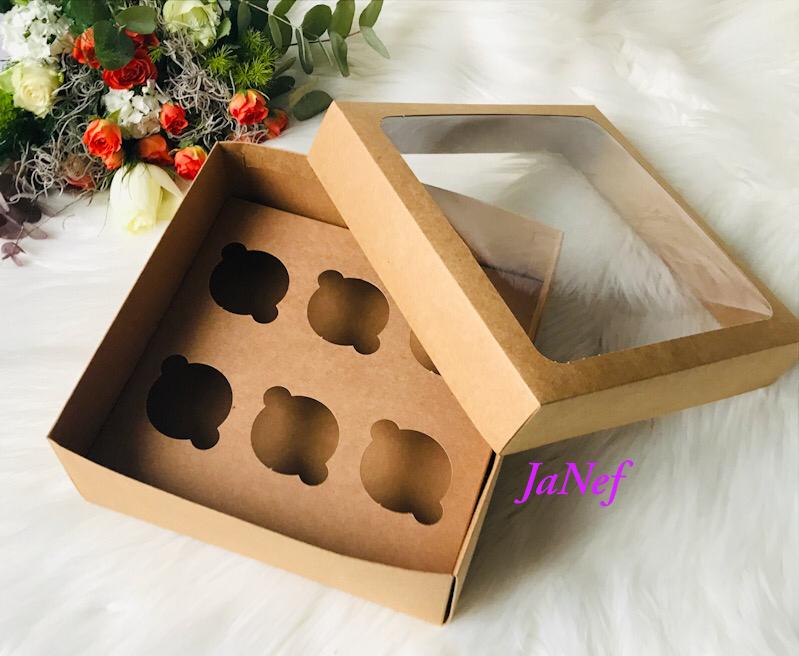 25x25x10 Pencereli Cupcake Kutusu 6 Bölmeli — galeri görseli