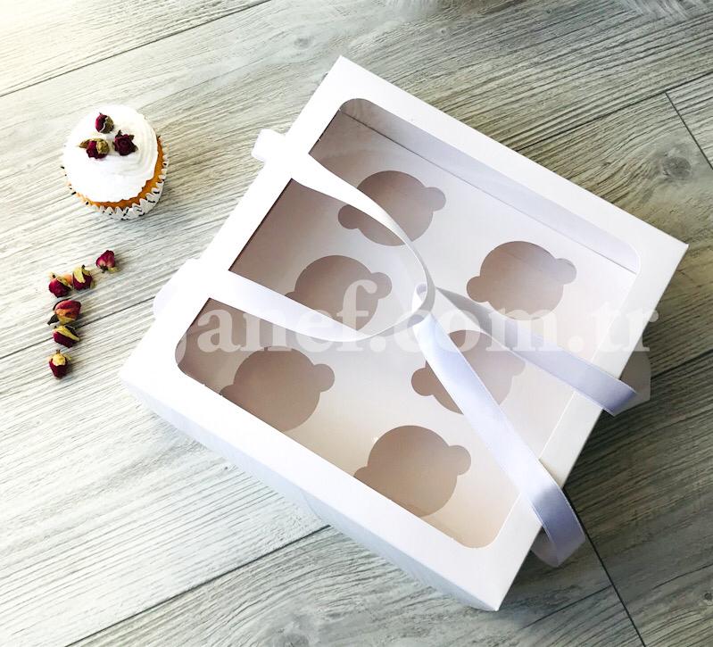 25x25x10 Pencereli Cupcake Taşıma Kutusu 6 Bölmeli — ürün görseli