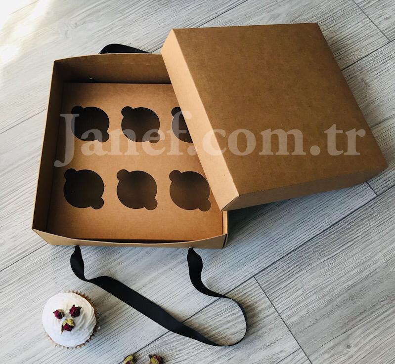 25x25x10 Pencereli Cupcake Taşıma Kutusu 6 Bölmeli — galeri görseli