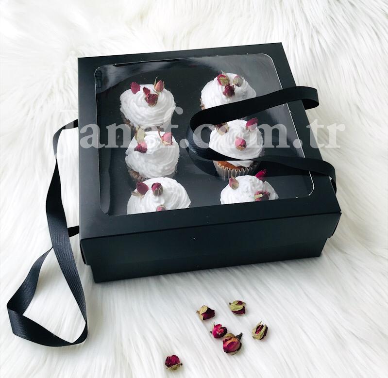 25x25x10 Pencereli Cupcake Taşıma Kutusu 6 Bölmeli — galeri görseli