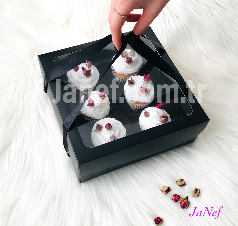 25x25x10 Pencereli Cupcake Taşıma Kutusu 6 Bölmeli — galeri görseli