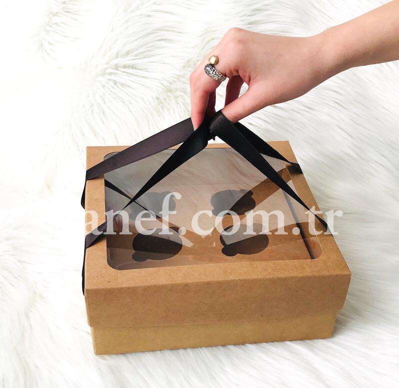 25x25x10 Pencereli Cupcake Taşıma Kutusu 6 Bölmeli — galeri görseli