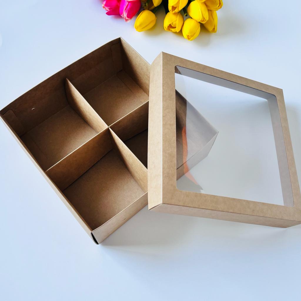25x25x10 Pencereli Karton Kutu-4 Bölmeli — galeri görseli
