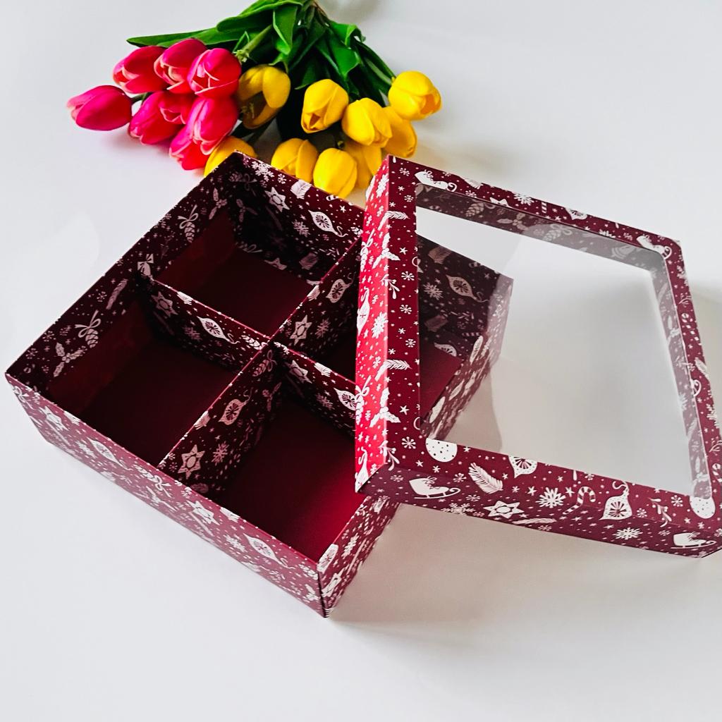 25x25x10 Pencereli Karton Kutu-4 Bölmeli — galeri görseli