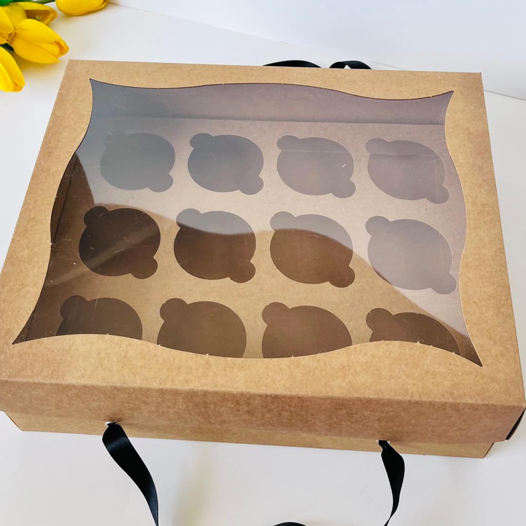 25x30x9 Cupcake Taşıma Kutusu Pencereli 12'li — ürün görseli