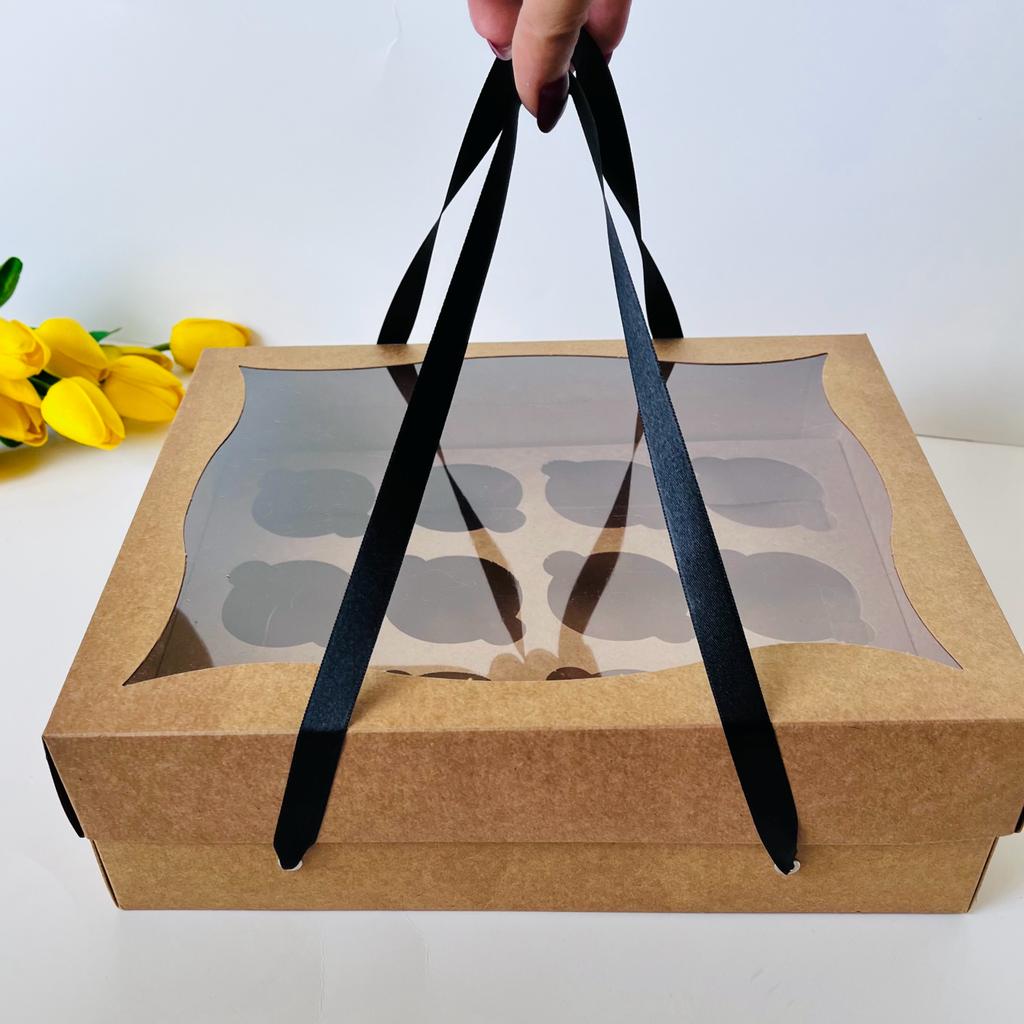 25x30x9 Cupcake Taşıma Kutusu Pencereli 12'li — galeri görseli