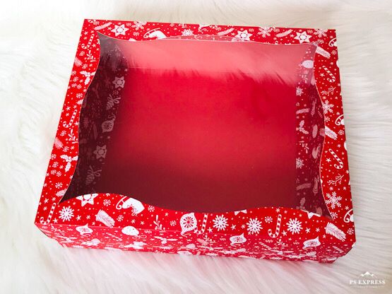 25x30x9 Pencereli Karton Kutu Yılbaşı Desen — galeri görseli