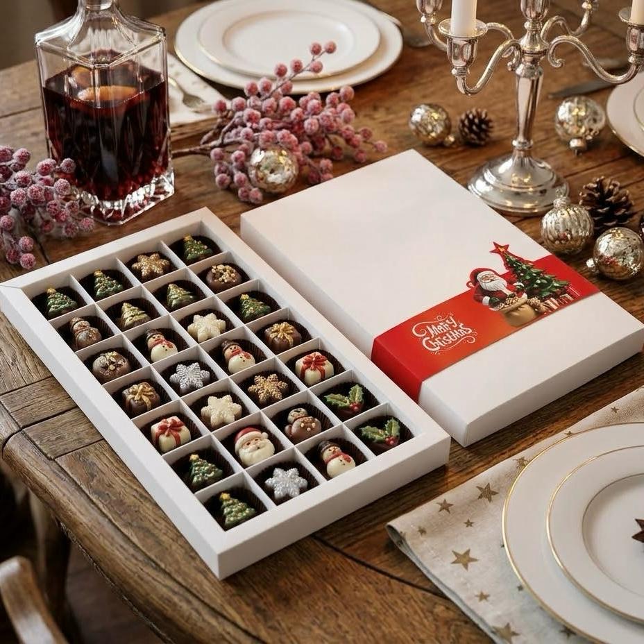 28 Bölmeli Bonbon Çikolata Kutusu - Yılbaşı Şeritli Noel Baba — ürün görseli