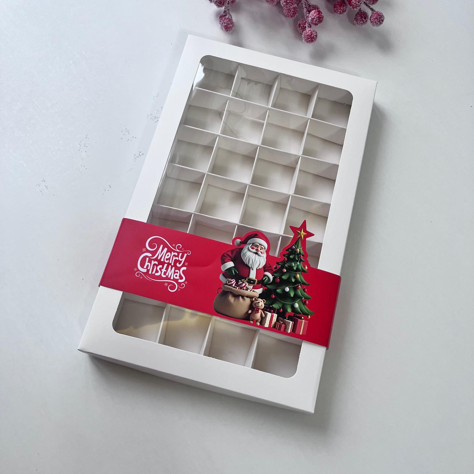 28 Bölmeli Pencereli Bonbon Çikolata Kutusu-Yılbaşı Şeritli Noel Baba — galeri görseli