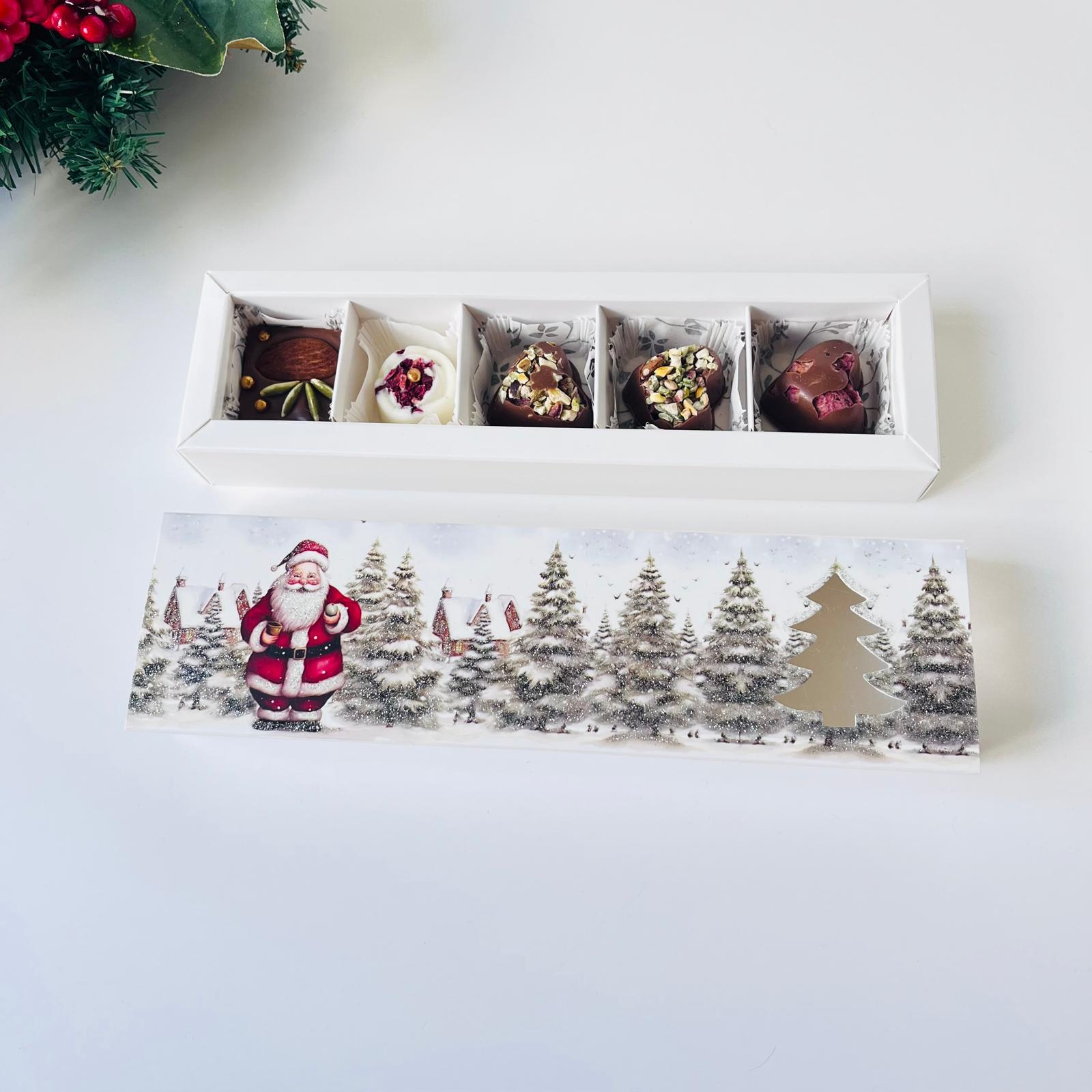5 Bölmeli Karton Sürgülü Çikolata Kutusu-Simli Noel Baba — galeri görseli