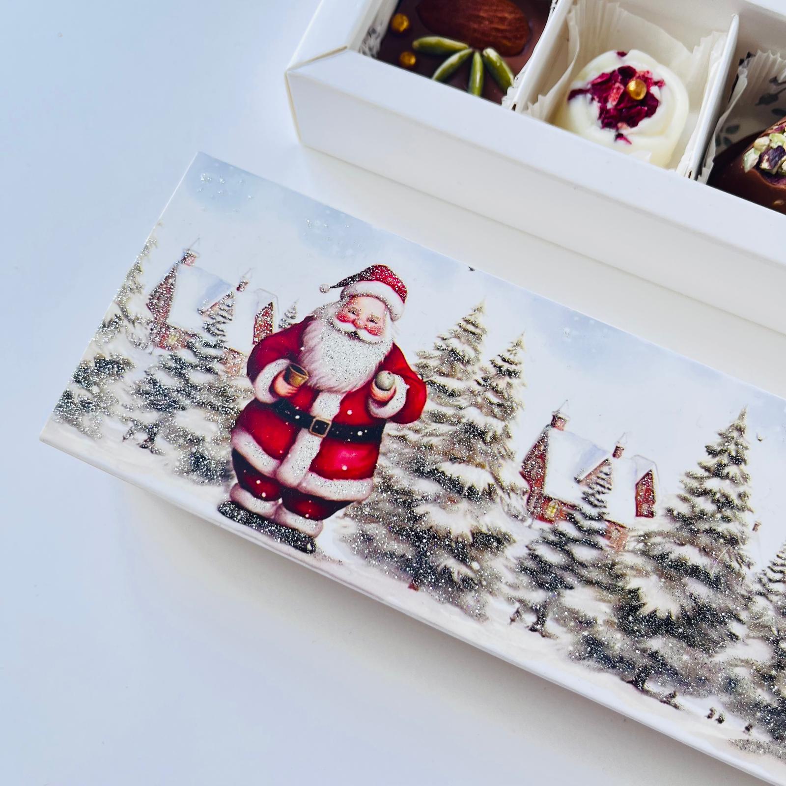5 Bölmeli Karton Sürgülü Çikolata Kutusu-Simli Noel Baba — galeri görseli