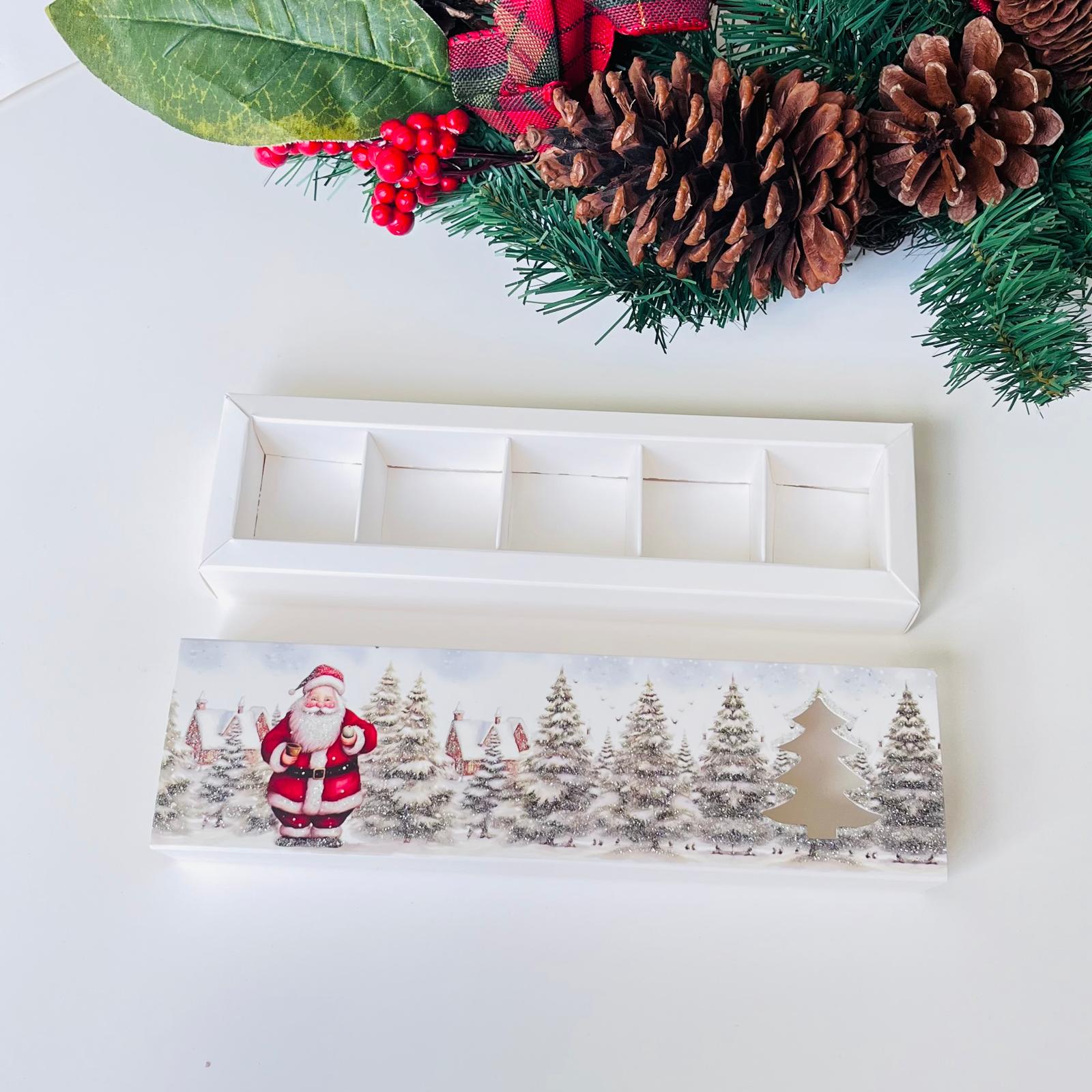 5 Bölmeli Karton Sürgülü Çikolata Kutusu-Simli Noel Baba — galeri görseli