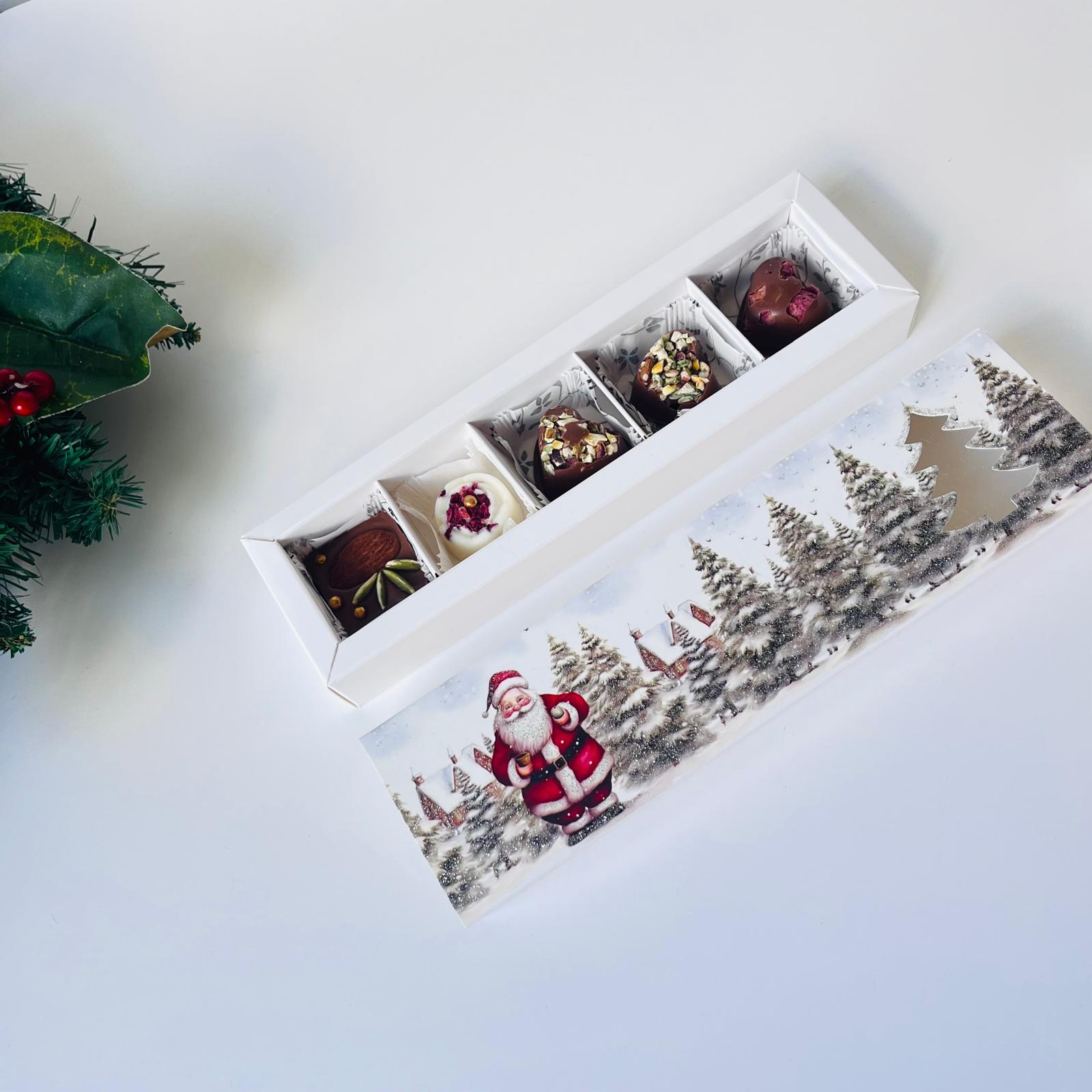 5 Bölmeli Karton Sürgülü Çikolata Kutusu-Simli Noel Baba — galeri görseli