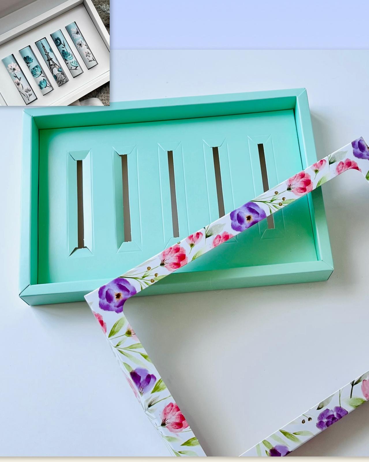 5 Bölmeli Pencereli Stick-Bar Çikolata Kutusu Çiçek Desen — ürün görseli