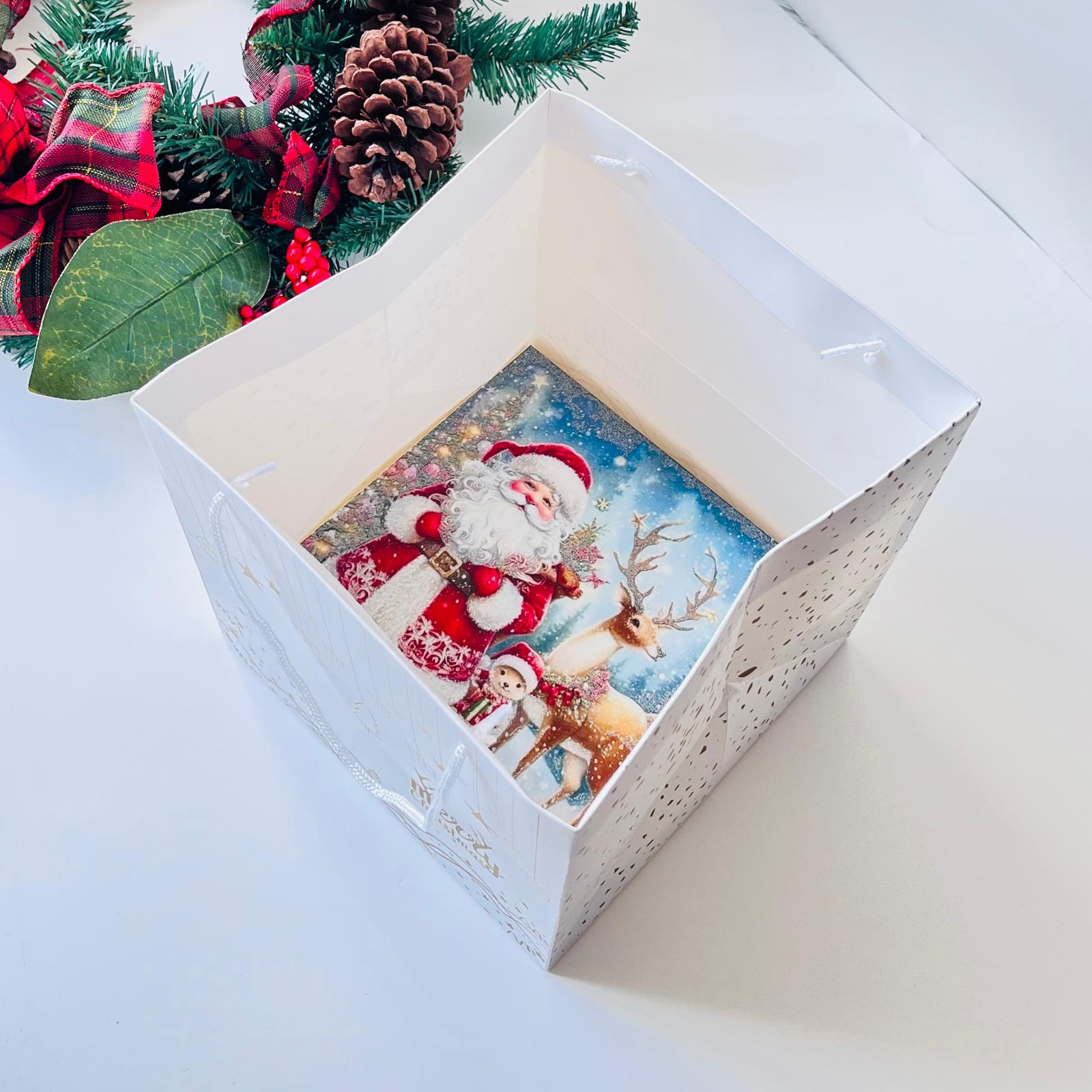 Karton Çanta Yılbaşı Desen-Beyaz 20x20x20 cm — galeri görseli