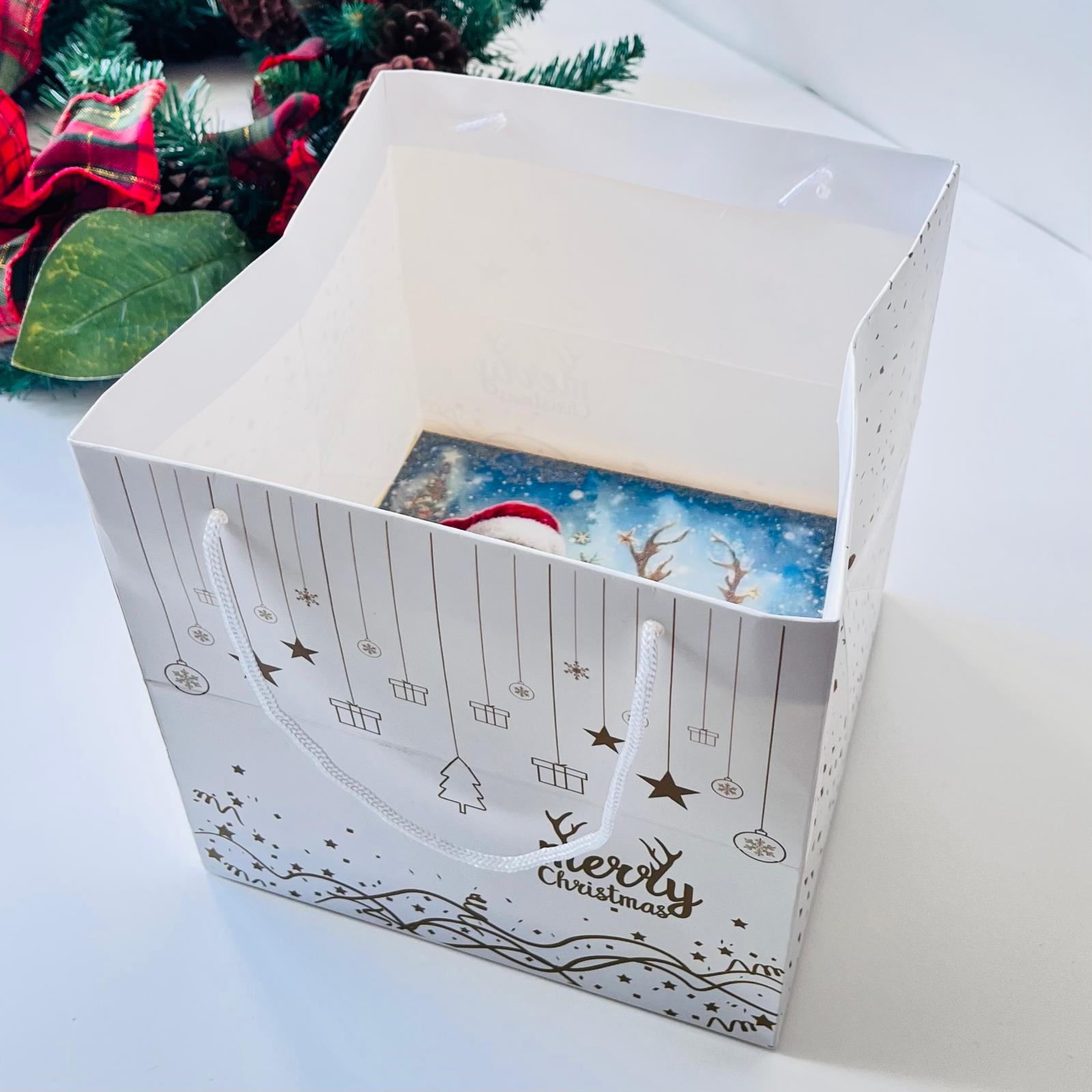 Karton Çanta Yılbaşı Desen-Beyaz 20x20x20 cm — galeri görseli