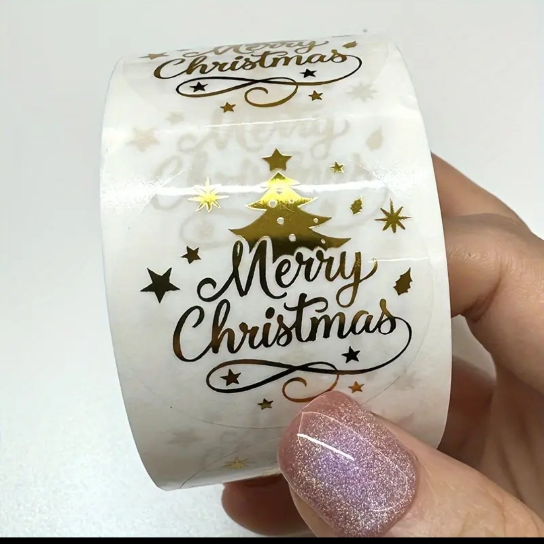 Sticker Şeffaf,Yaldız Gold Merrry Christmas — galeri görseli