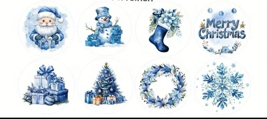 Sticker Yapışkanlı,Noel Karışık Desen Mavi — ürün görseli