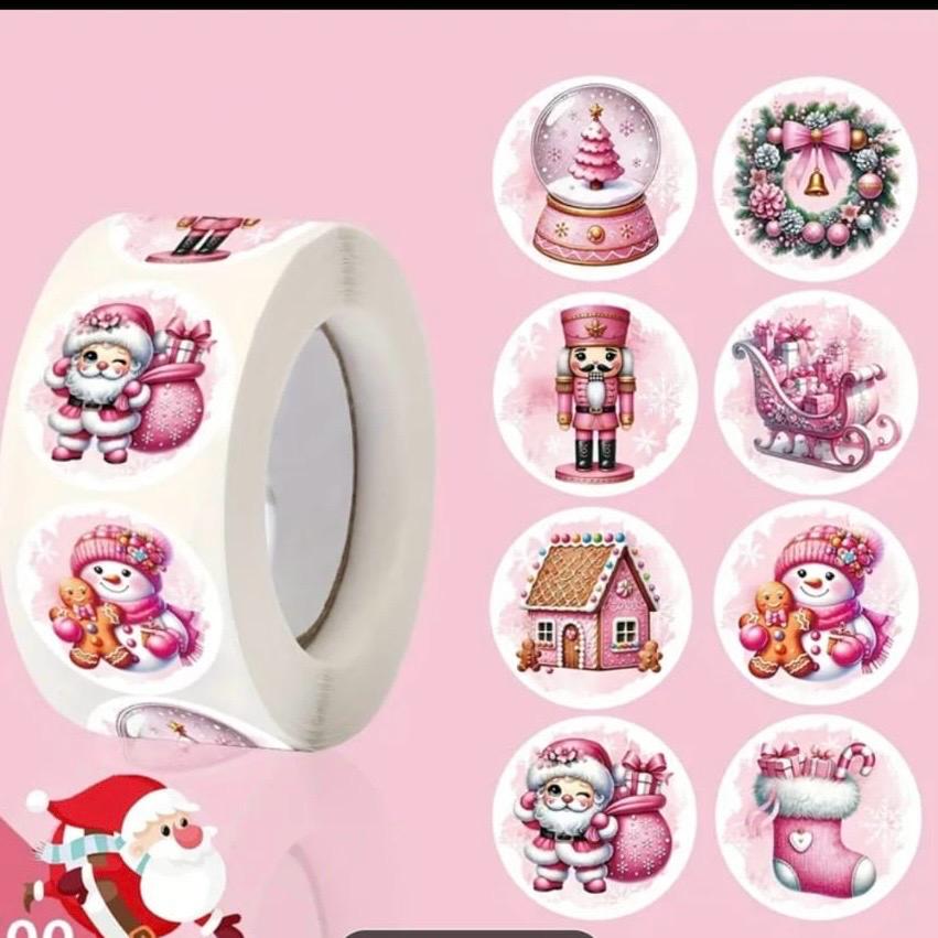 Sticker Yapışkanlı,Noel Karışık Desen Pembe — ürün görseli