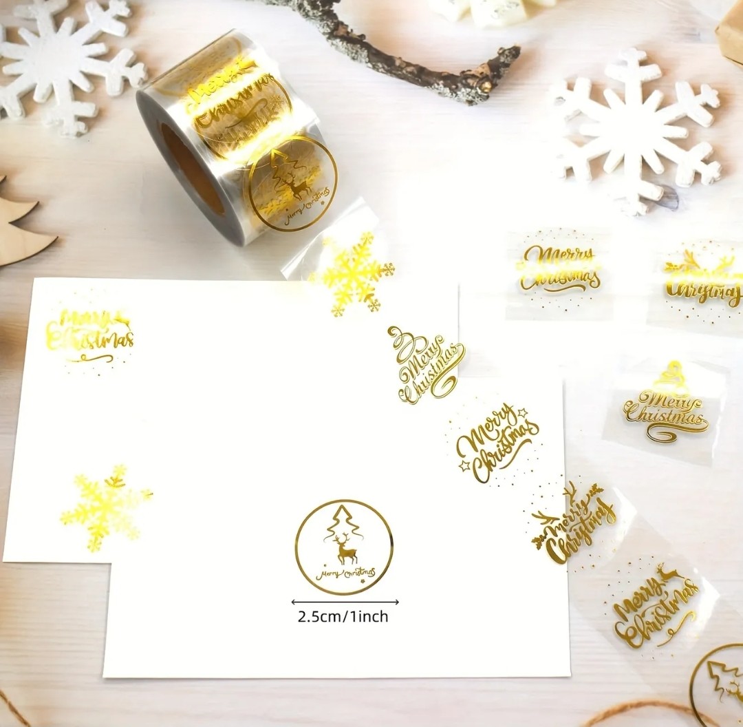 Sticker Yapışkanlı,Yaldız Gold Merry Christmas — galeri görseli